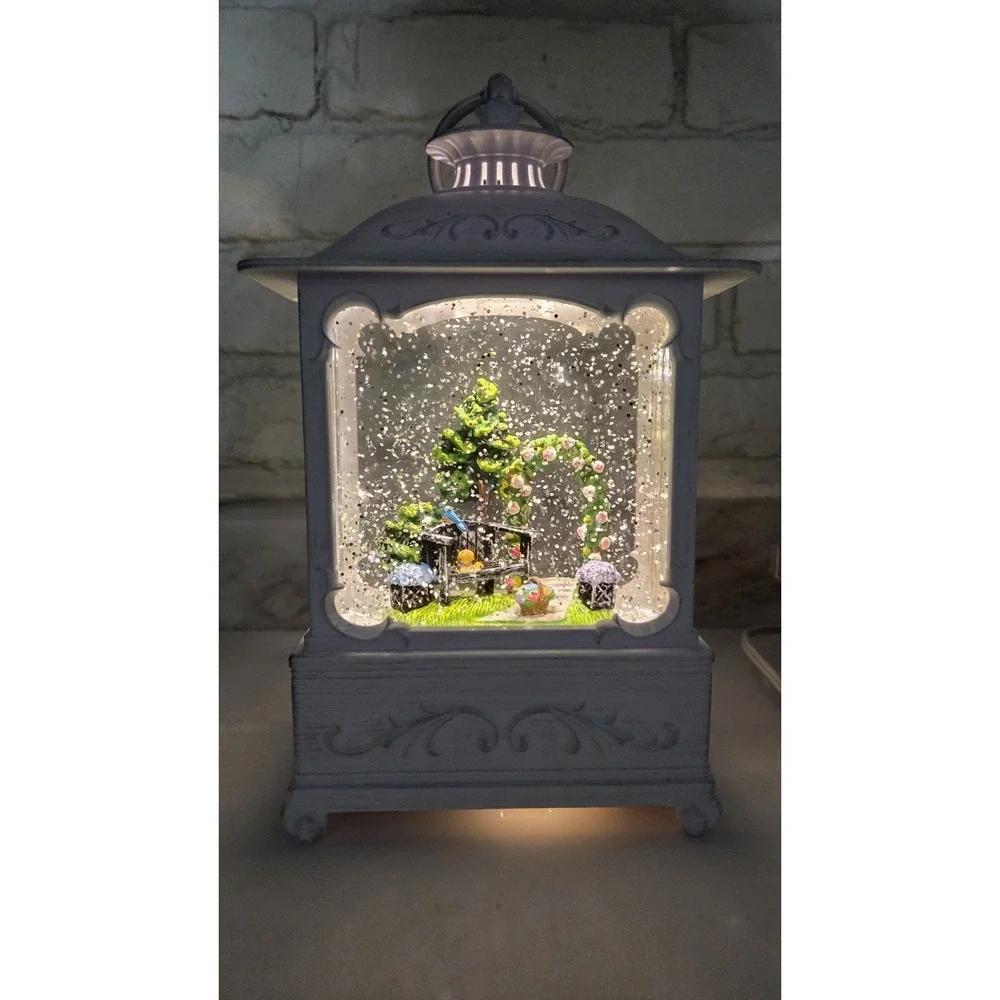 QVC Illuminated Glitter Globe Lantern‎ Summer Park Scene Hanging Freestanding